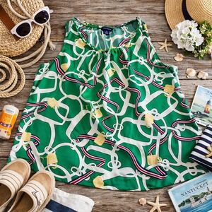 Tommy Hilfiger Wms XL Green Nautical Chain Print Sleeveless Blouse Preppy Top